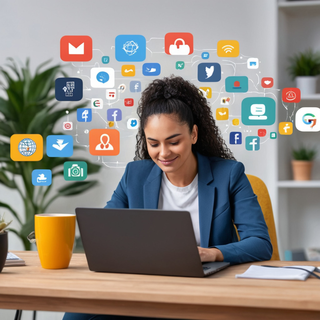 A happy, confident person working from home and creating their ultimate online entrepreneurial business in 5 easy steps.